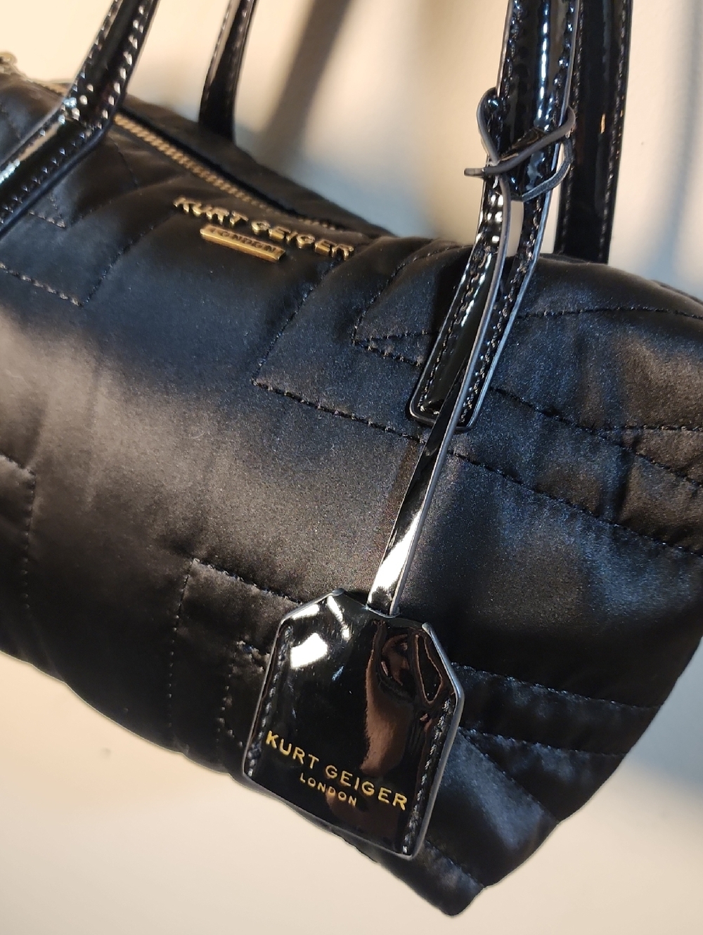 Kurt Geiger London Satin Nylon XS UJ Shopper Patent Leather Crossbody Purse - Picture 3 of 14